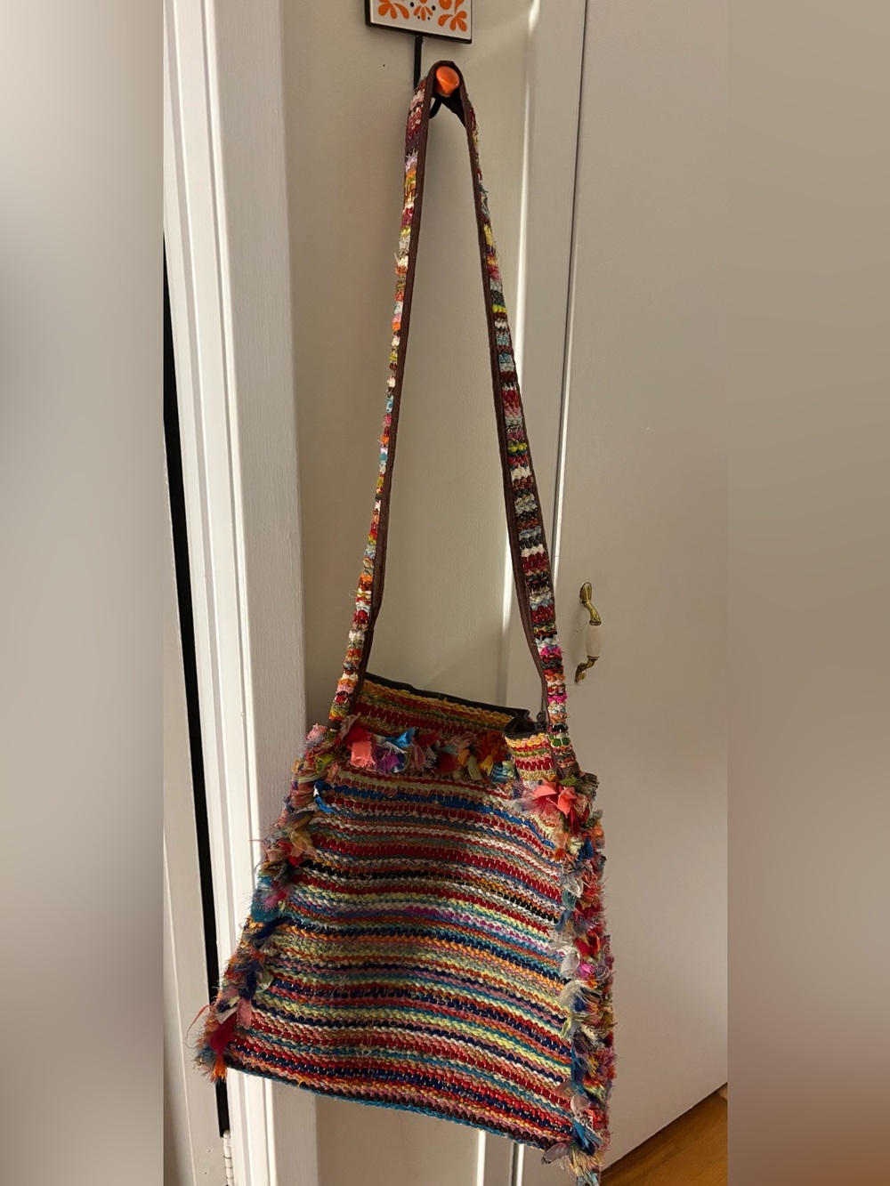 Boho Multicolor Crochet Shoulder Bag with Fringe